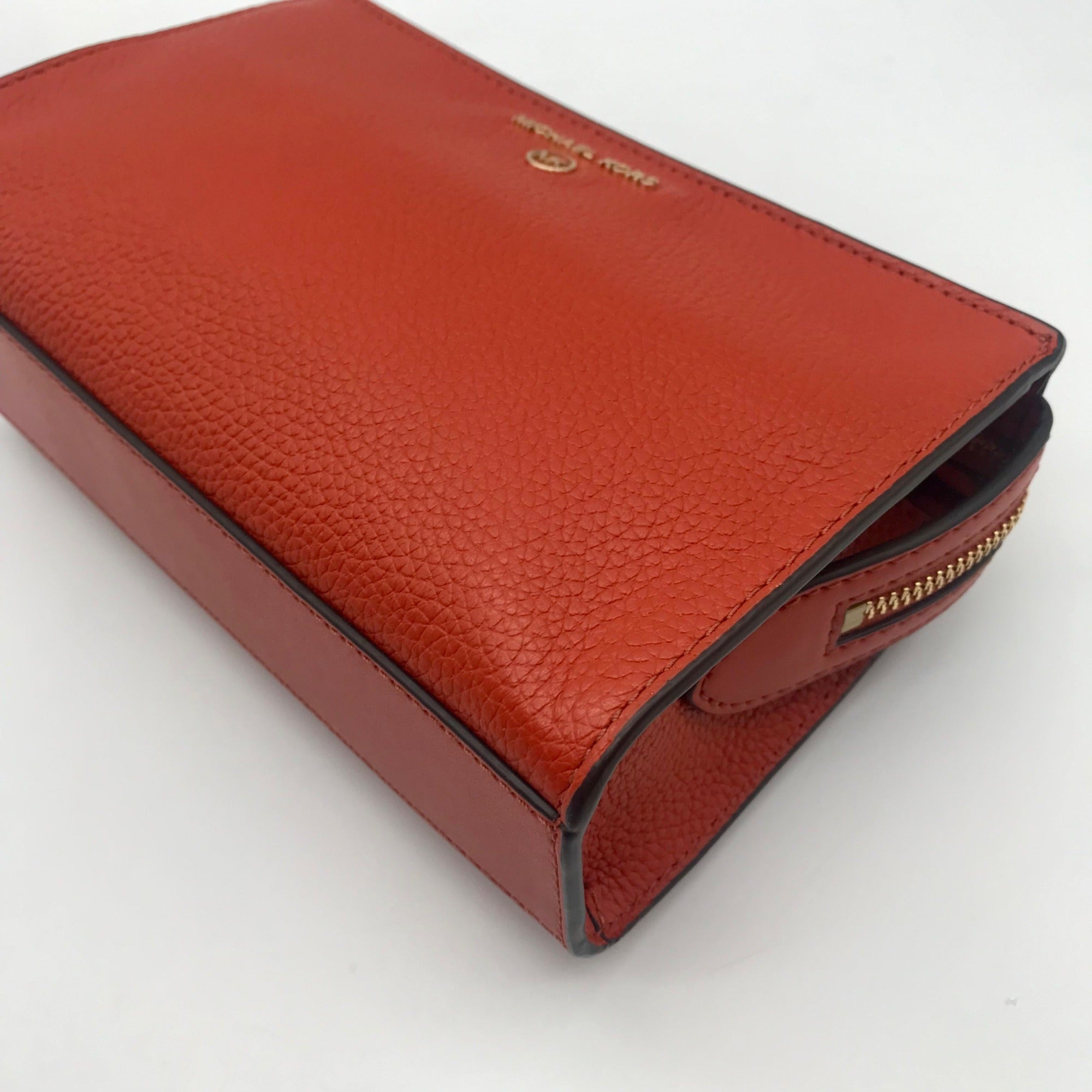 Michael Kors Burnt Orange Pebbled Leather Medium Valerie Crossbody Bag