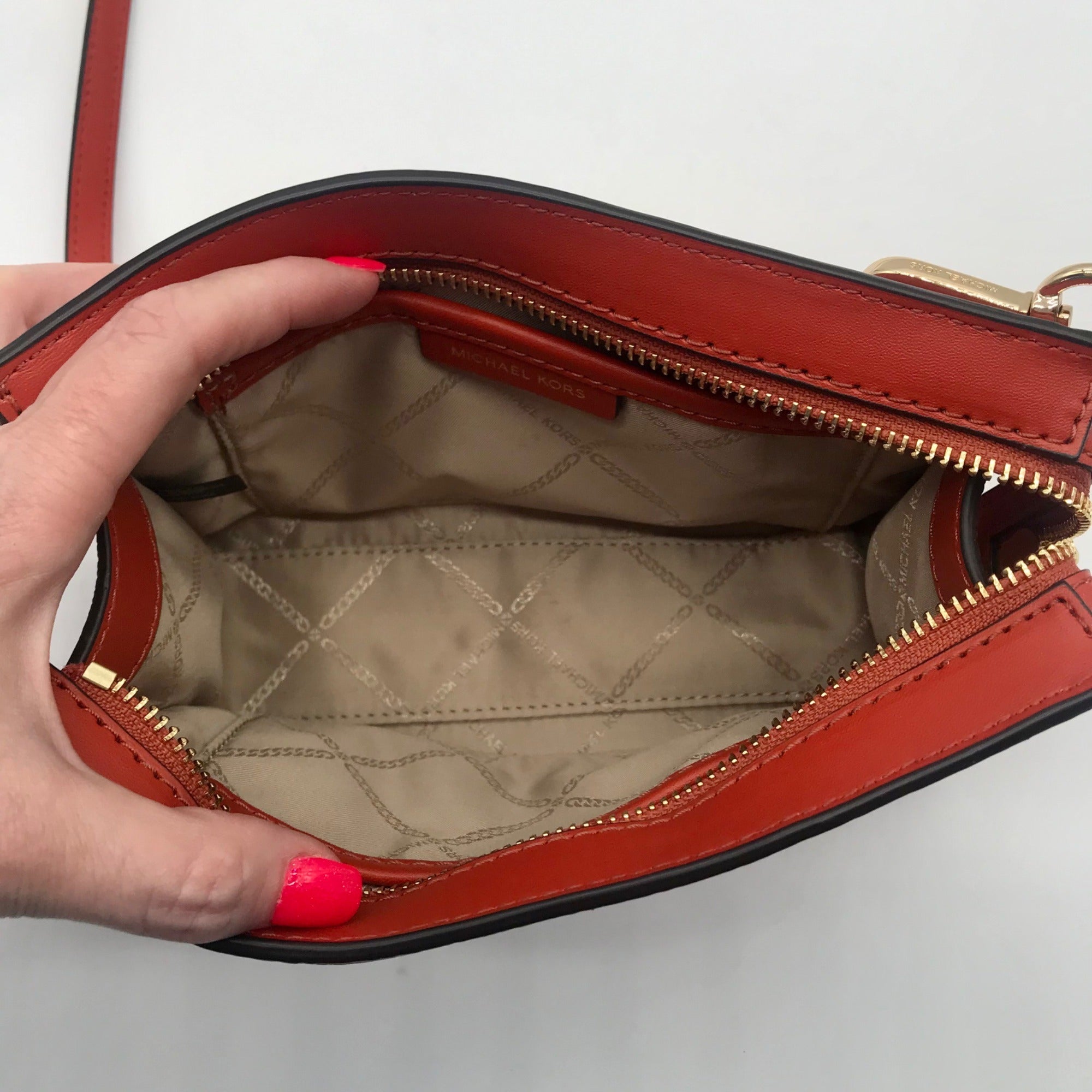 Michael Kors Burnt Orange Pebbled Leather Medium Valerie Crossbody Bag