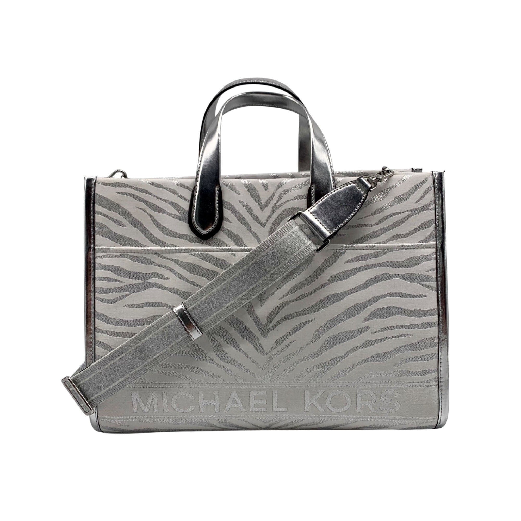 Michael Kors Gigi Silver Zebra Print Large Grab Tote