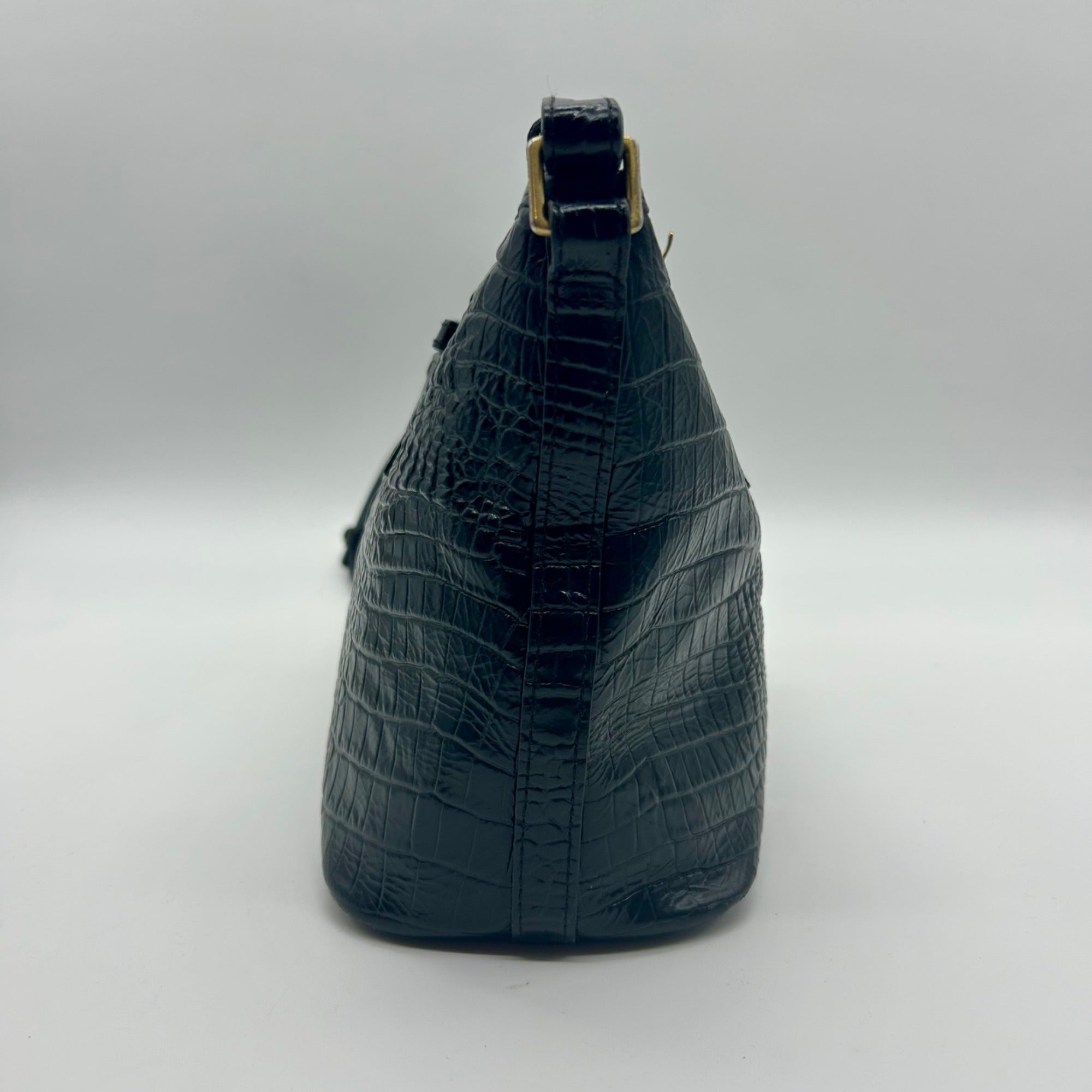 Brahmin Black Croc-Embossed Leather Mini Asher Shoulder Bag