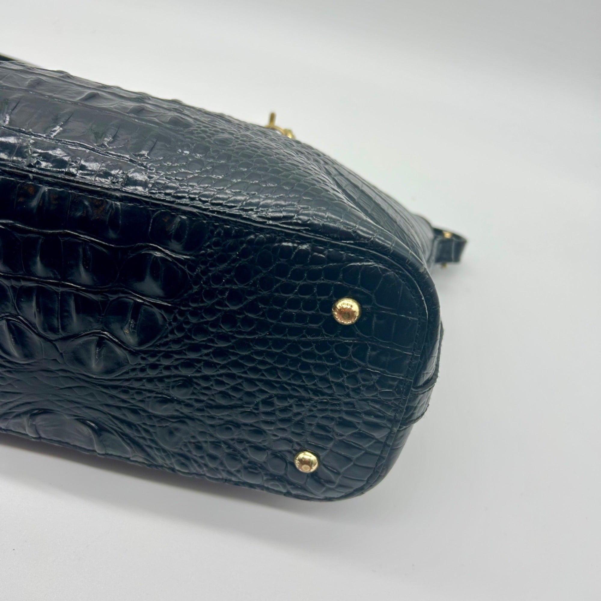 Brahmin Black Croc-Embossed Leather Mini Asher Shoulder Bag