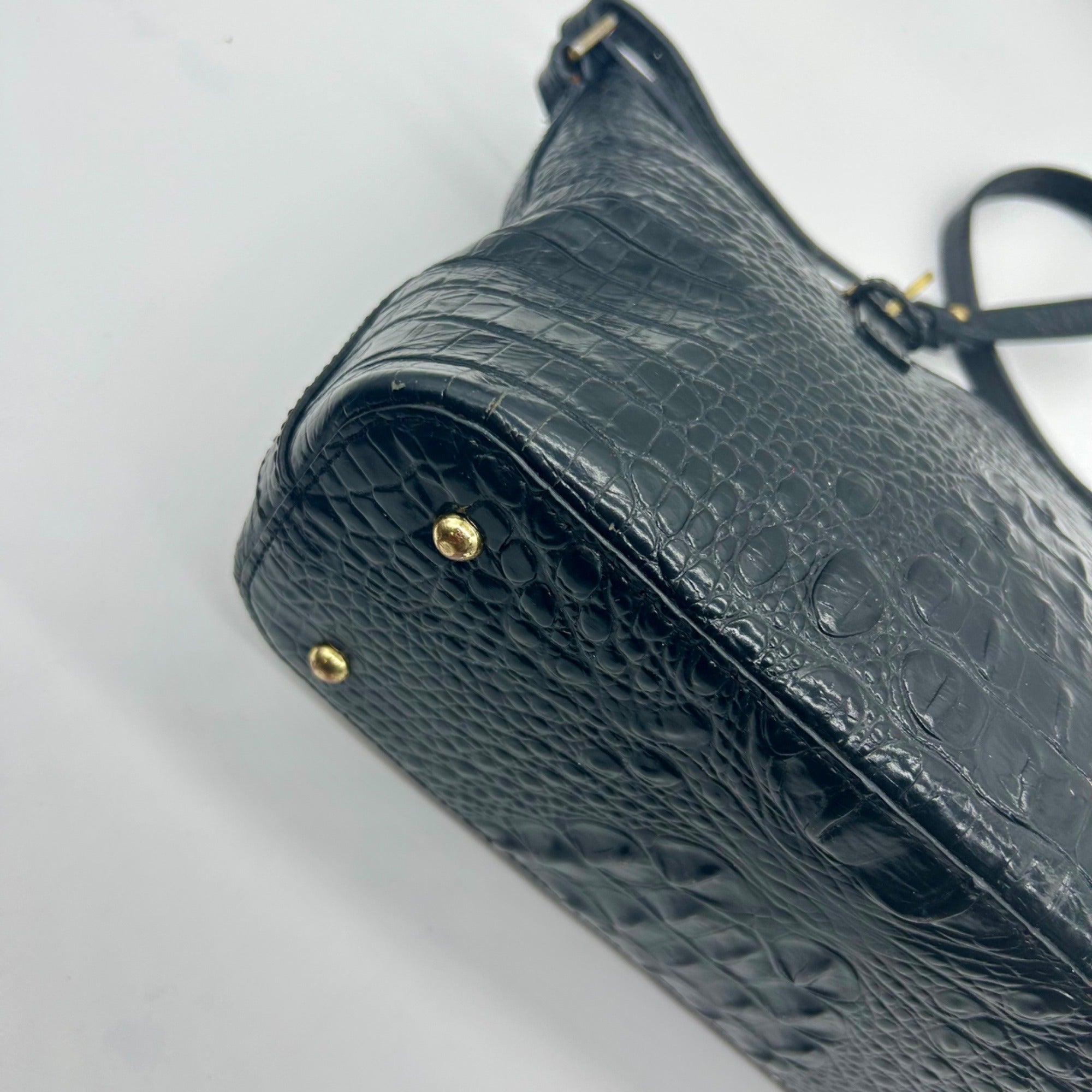 Brahmin Black Croc-Embossed Leather Mini Asher Shoulder Bag