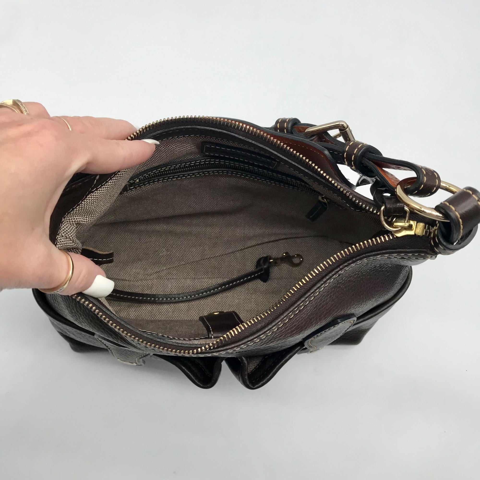 Dooney &amp; Bourke Dark Brown Vachetta Leather Lucy Florentine Satchel Bag
