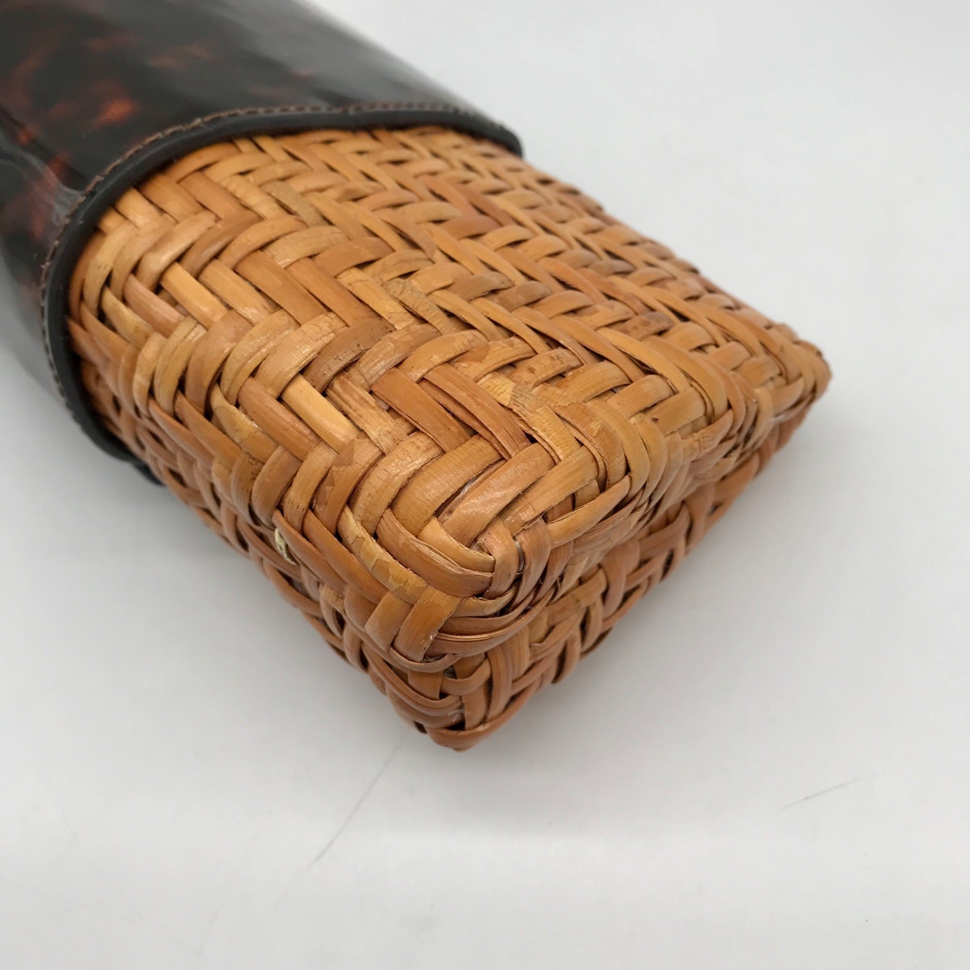 Tory Burch Brown Straw And Patent Leather Rattan Clutch