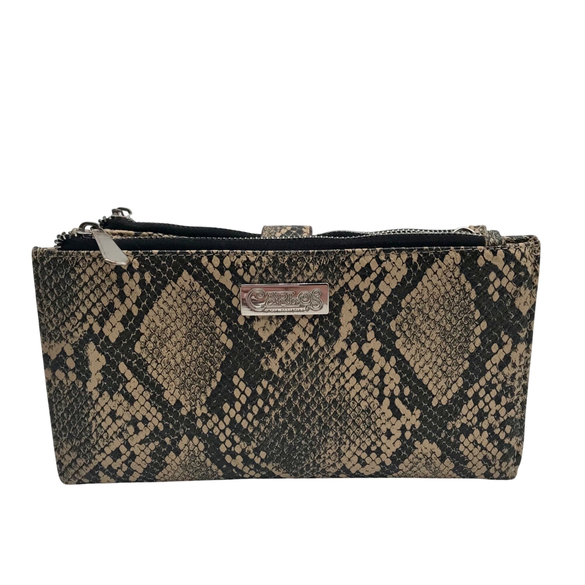 Carlos Santana Black and Tan Snakeskin Faux Leather Pattern Wallet