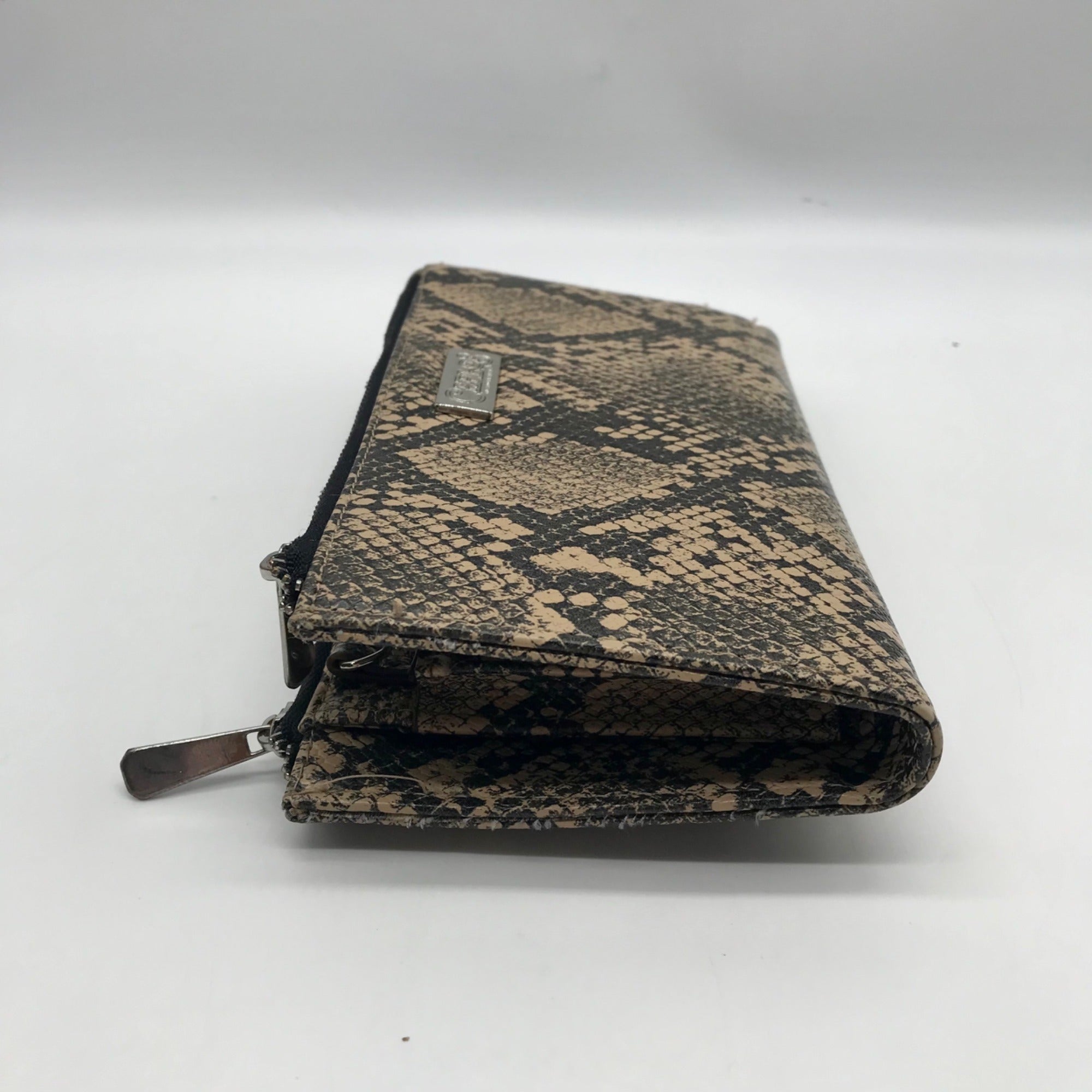 Carlos Santana Black and Tan Snakeskin Faux Leather Pattern Wallet