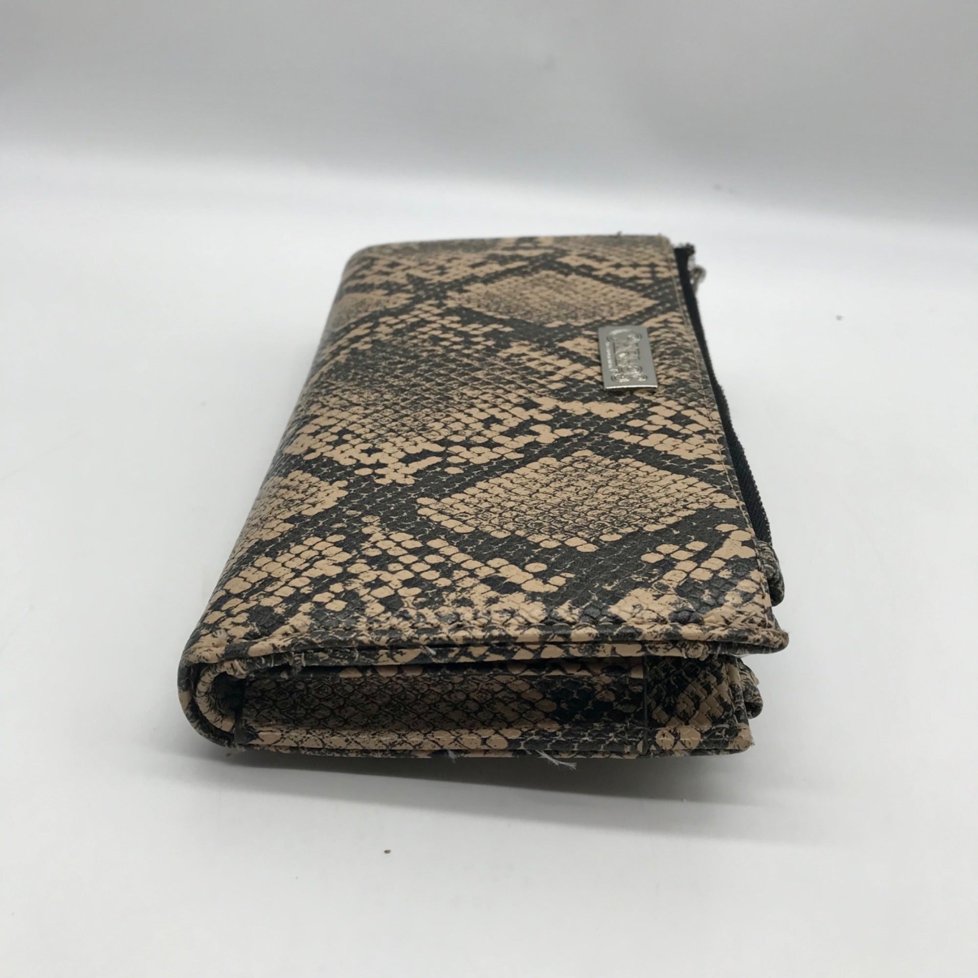 Carlos Santana Black and Tan Snakeskin Faux Leather Pattern Wallet