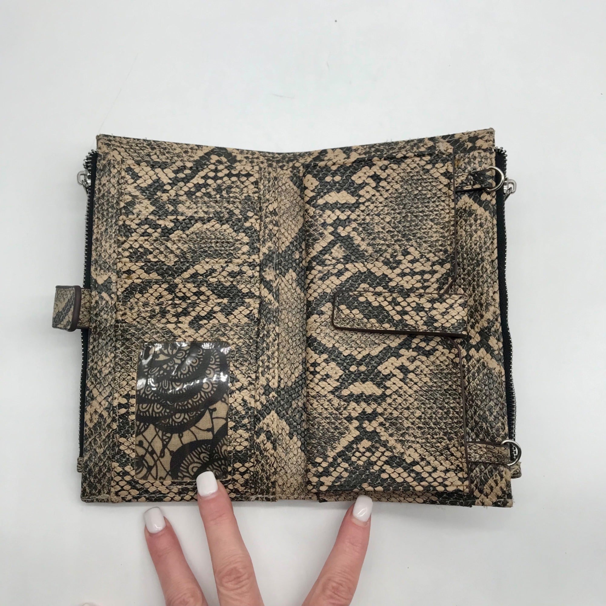 Carlos Santana Black and Tan Snakeskin Faux Leather Pattern Wallet