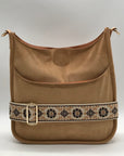 Light Brown Faux Suede & Gold Accents Crossbody Bag