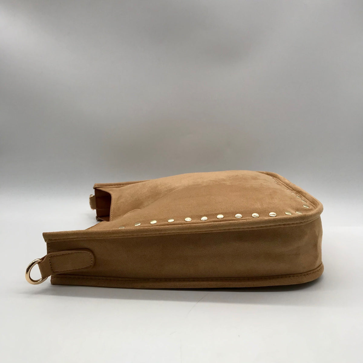 Light Brown Faux Suede &amp; Gold Accents Crossbody Bag