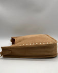 Light Brown Faux Suede & Gold Accents Crossbody Bag