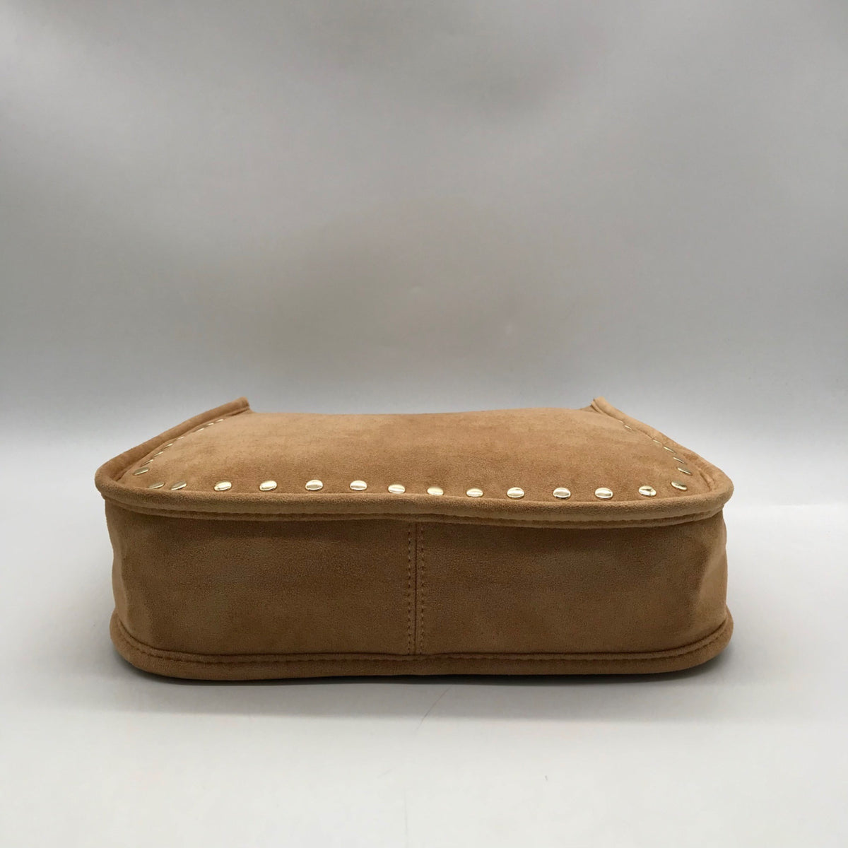 Light Brown Faux Suede &amp; Gold Accents Crossbody Bag