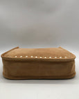Light Brown Faux Suede & Gold Accents Crossbody Bag