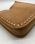 Light Brown Faux Suede & Gold Accents Crossbody Bag
