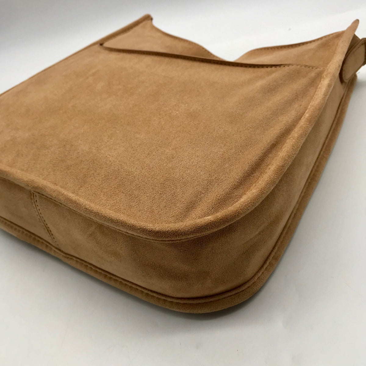 Light Brown Faux Suede &amp; Gold Accents Crossbody Bag