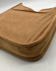 Light Brown Faux Suede & Gold Accents Crossbody Bag