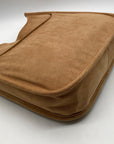 Light Brown Faux Suede & Gold Accents Crossbody Bag