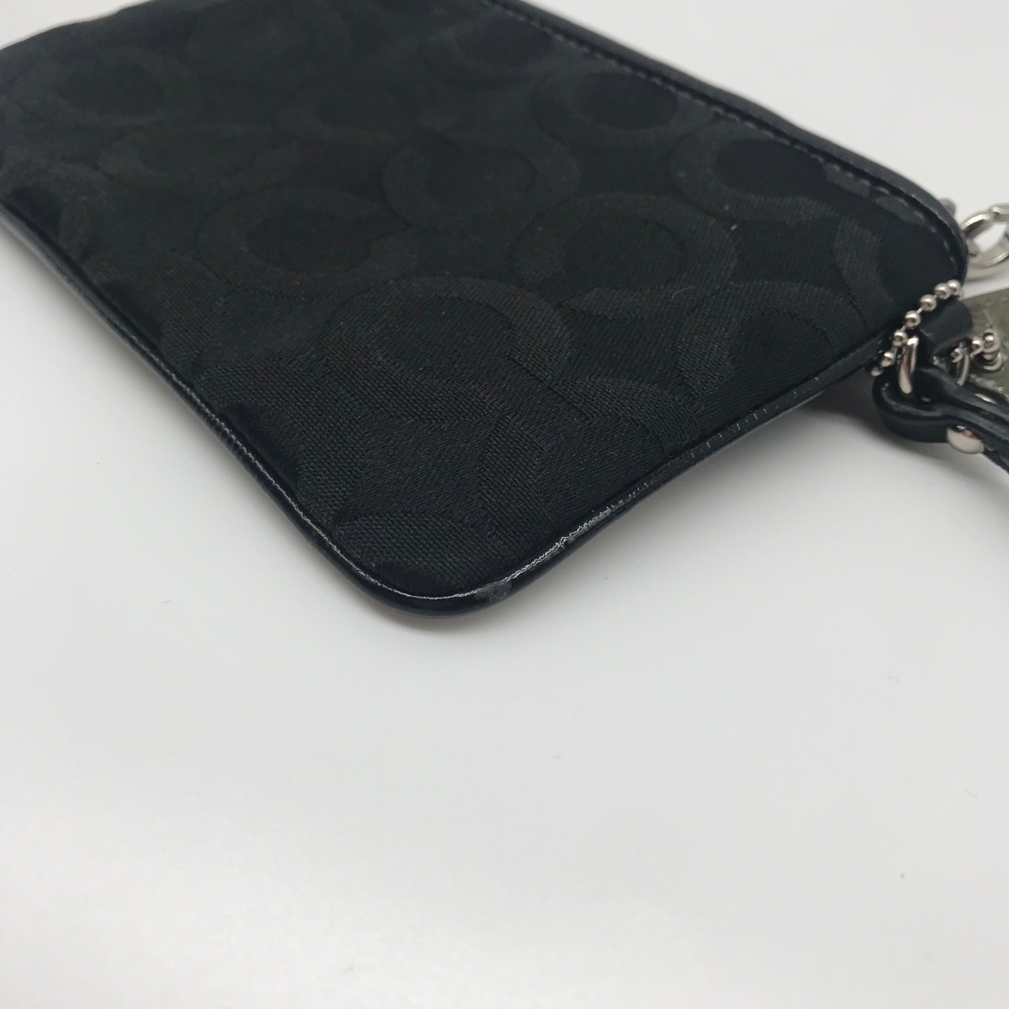 Coach Black Sateen &amp; Leather Signature Wristlet