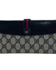 Gucci Vintage Navy Leather and Coated Canvas Sherry Line Long Wallet