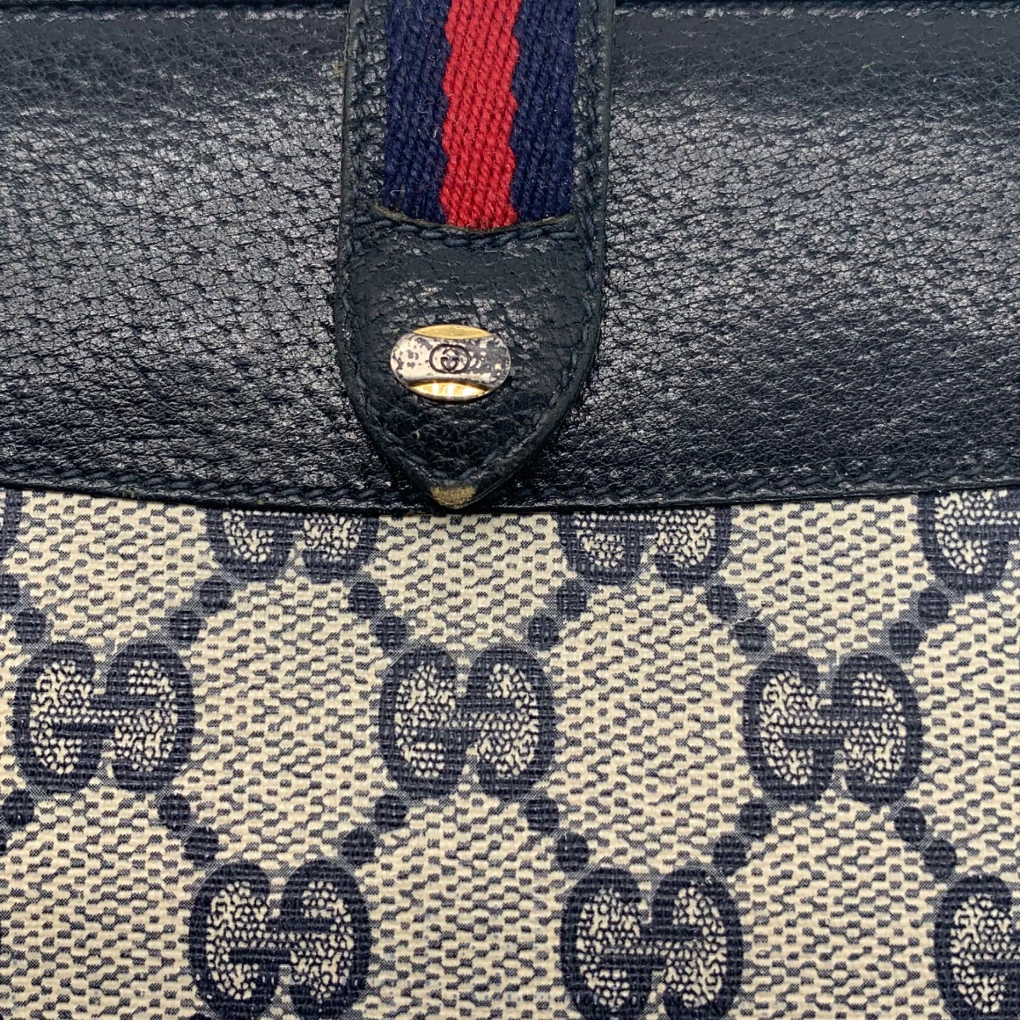 Gucci Vintage Navy Leather and Coated Canvas Sherry Line Long Wallet