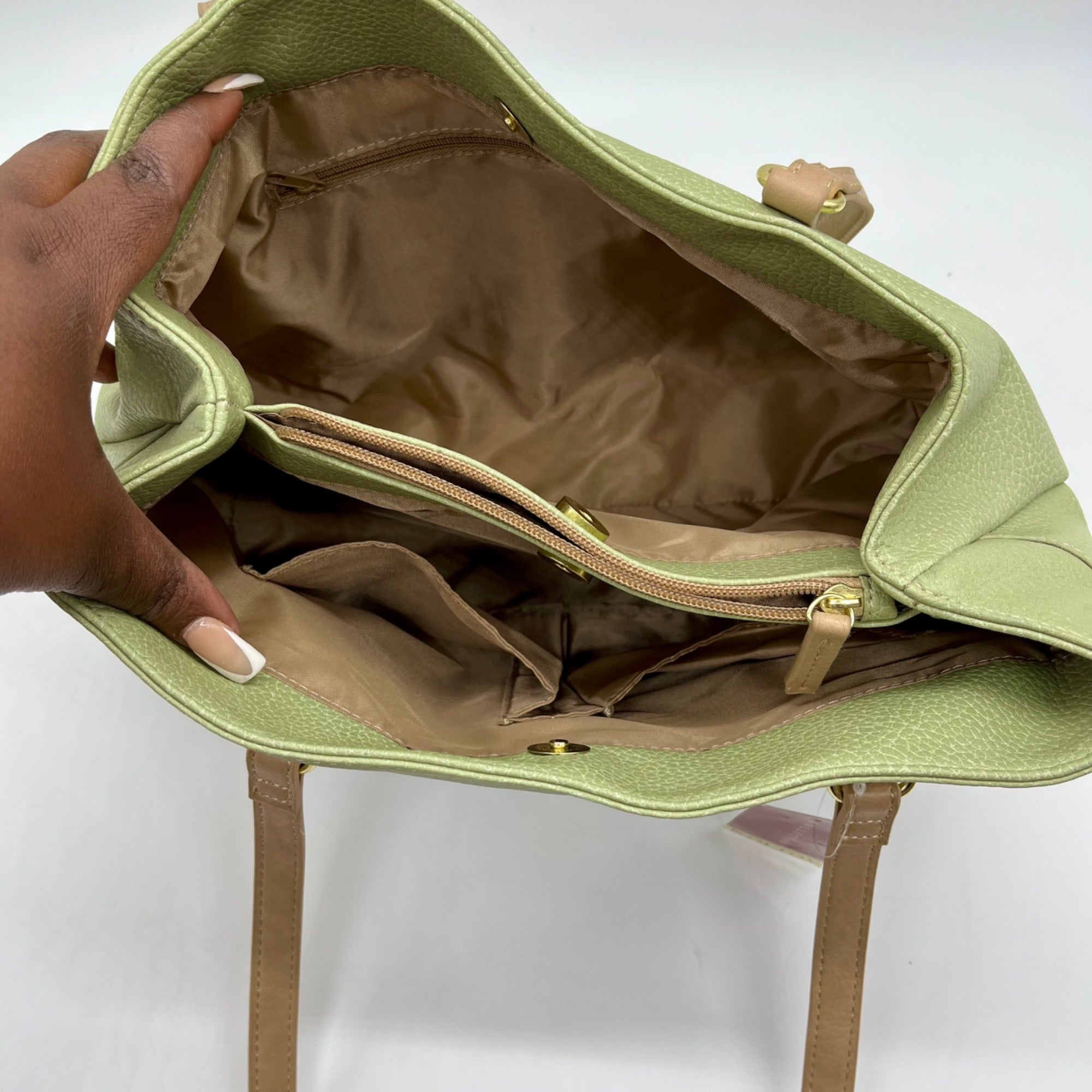 Koltov Green Faux Leather Tote Bag