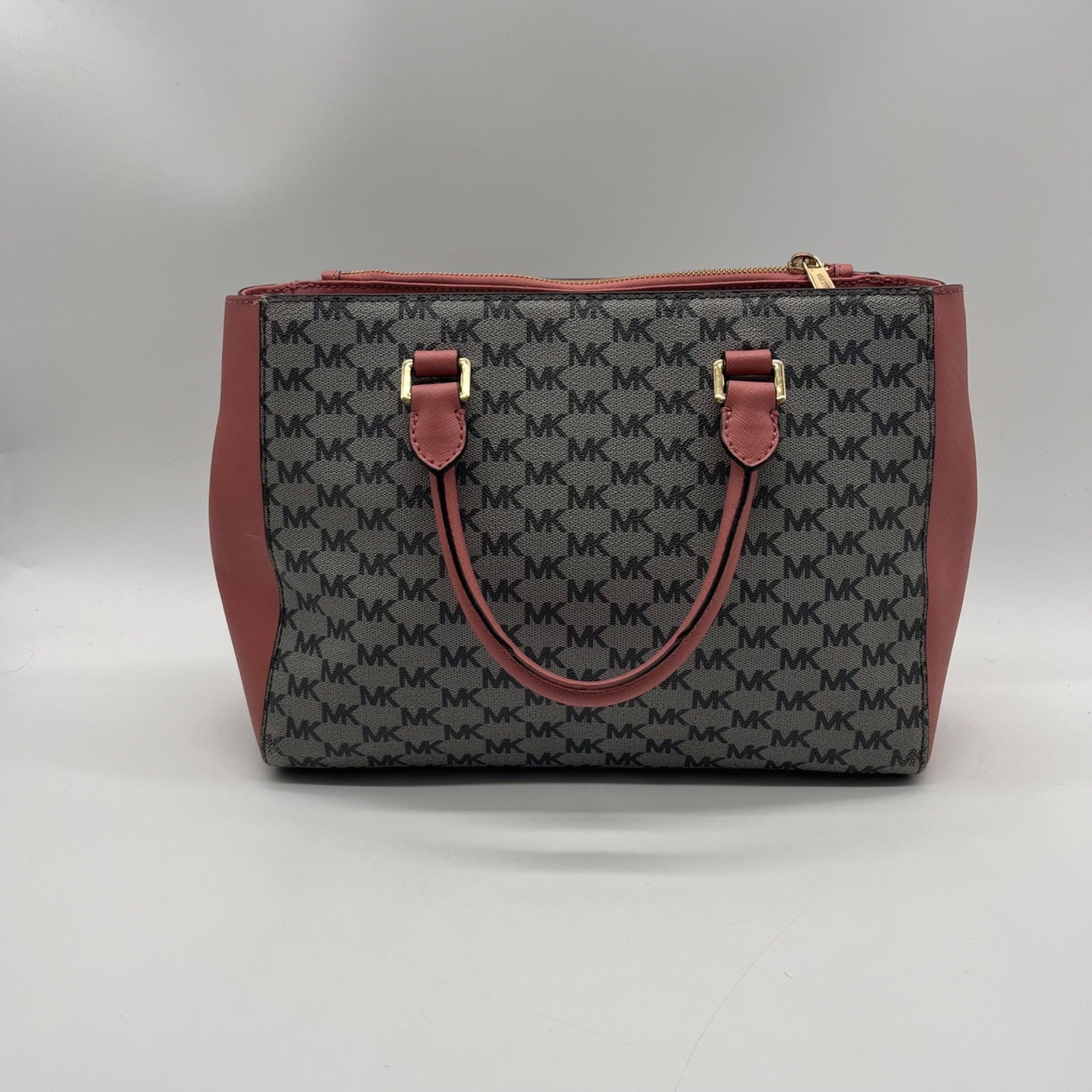 Michael Kors Grey &amp; Pink Coated Canvas Satchel Bag