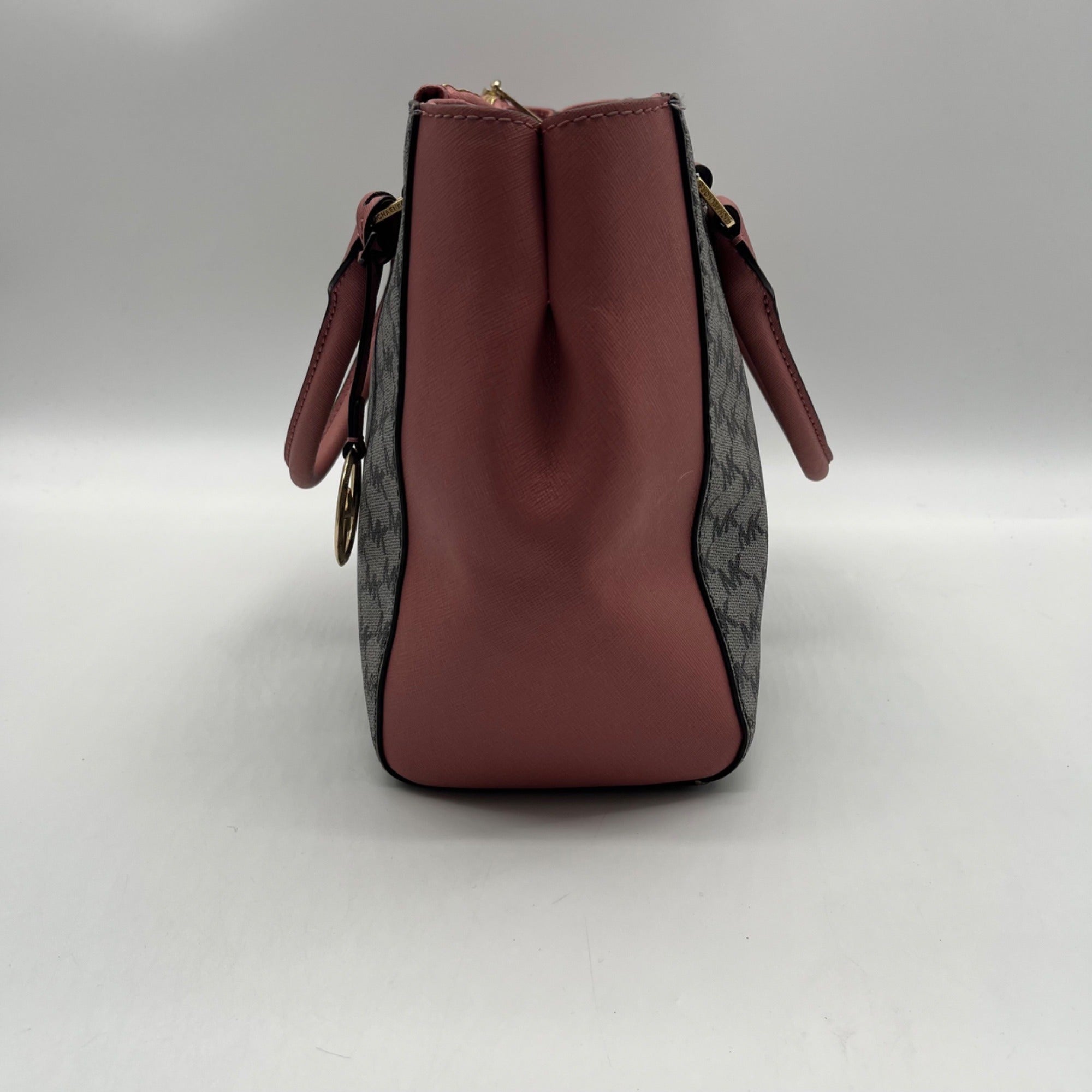 Michael Kors Grey &amp; Pink Coated Canvas Satchel Bag