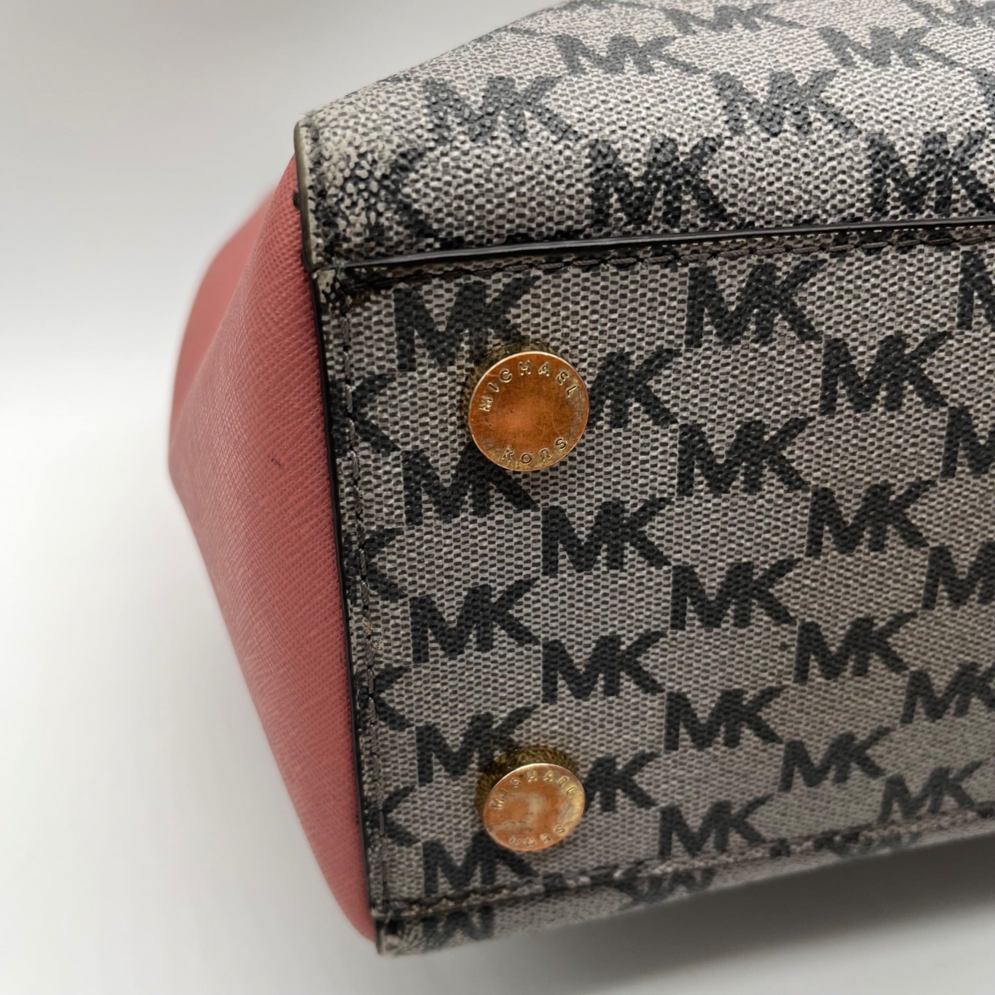 Michael Kors Grey &amp; Pink Coated Canvas Satchel Bag