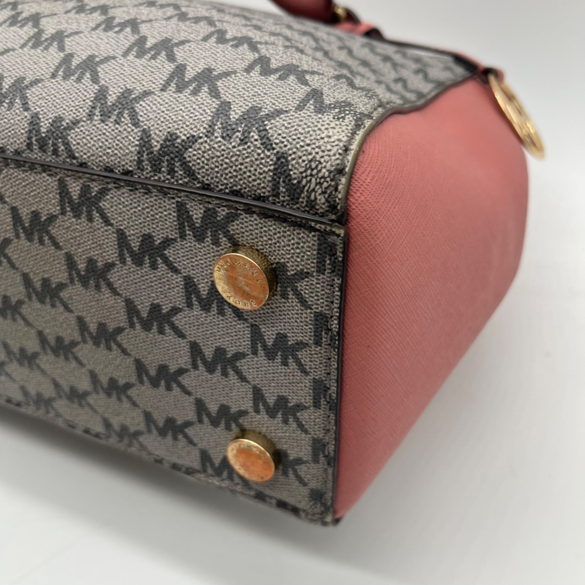 Michael Kors Grey &amp; Pink Coated Canvas Satchel Bag