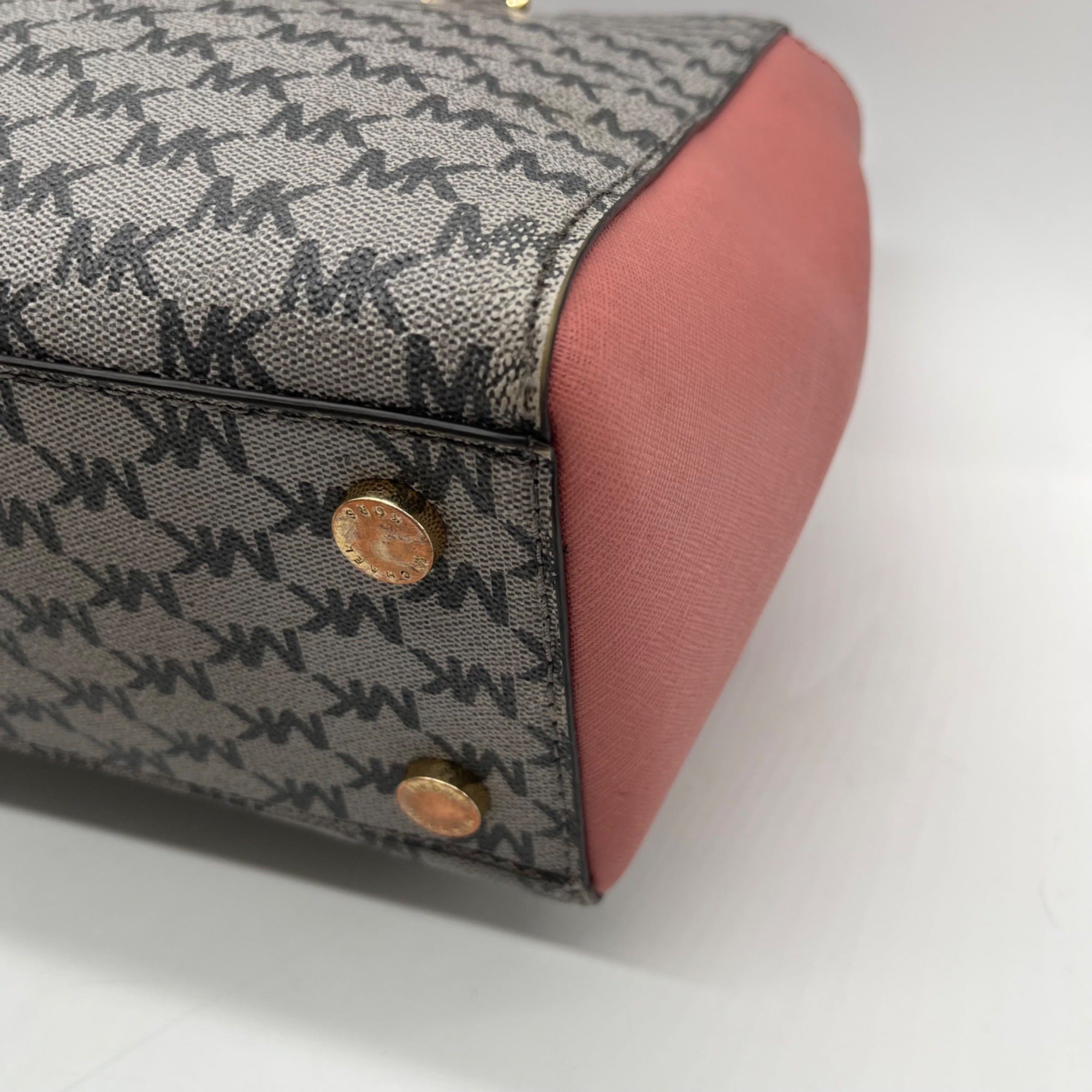 Michael Kors Grey &amp; Pink Coated Canvas Satchel Bag