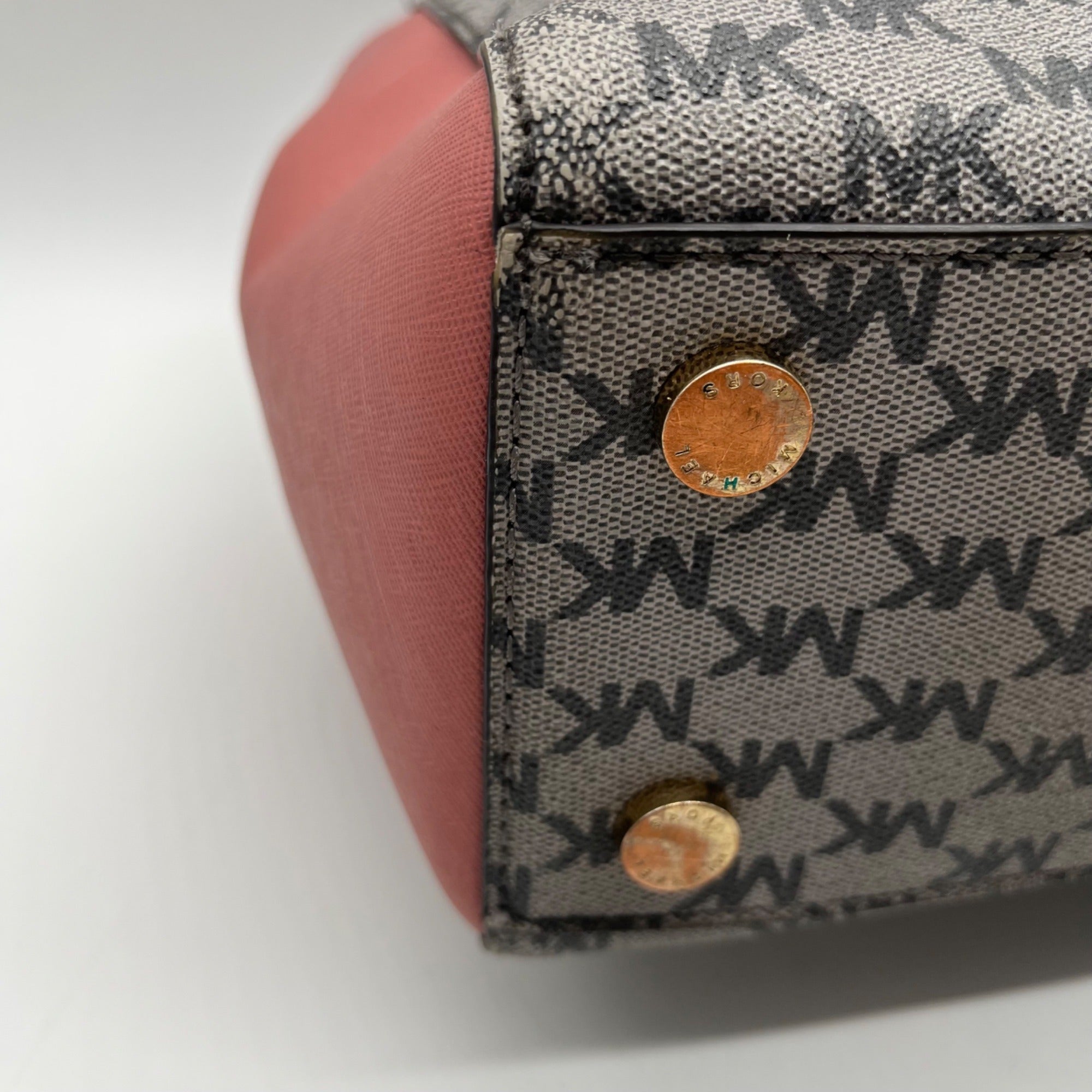 Michael Kors Grey &amp; Pink Coated Canvas Satchel Bag