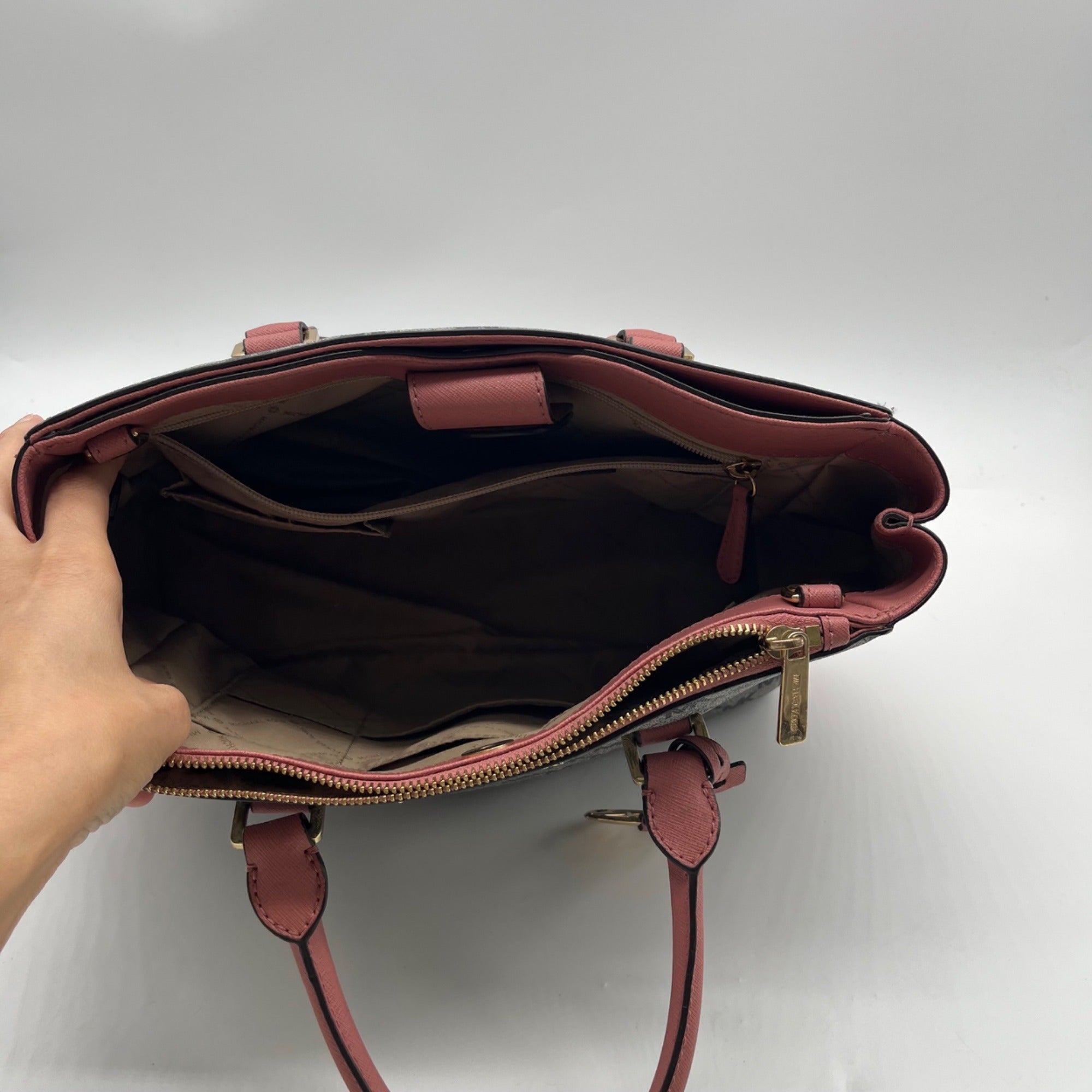 Michael Kors Grey &amp; Pink Coated Canvas Satchel Bag