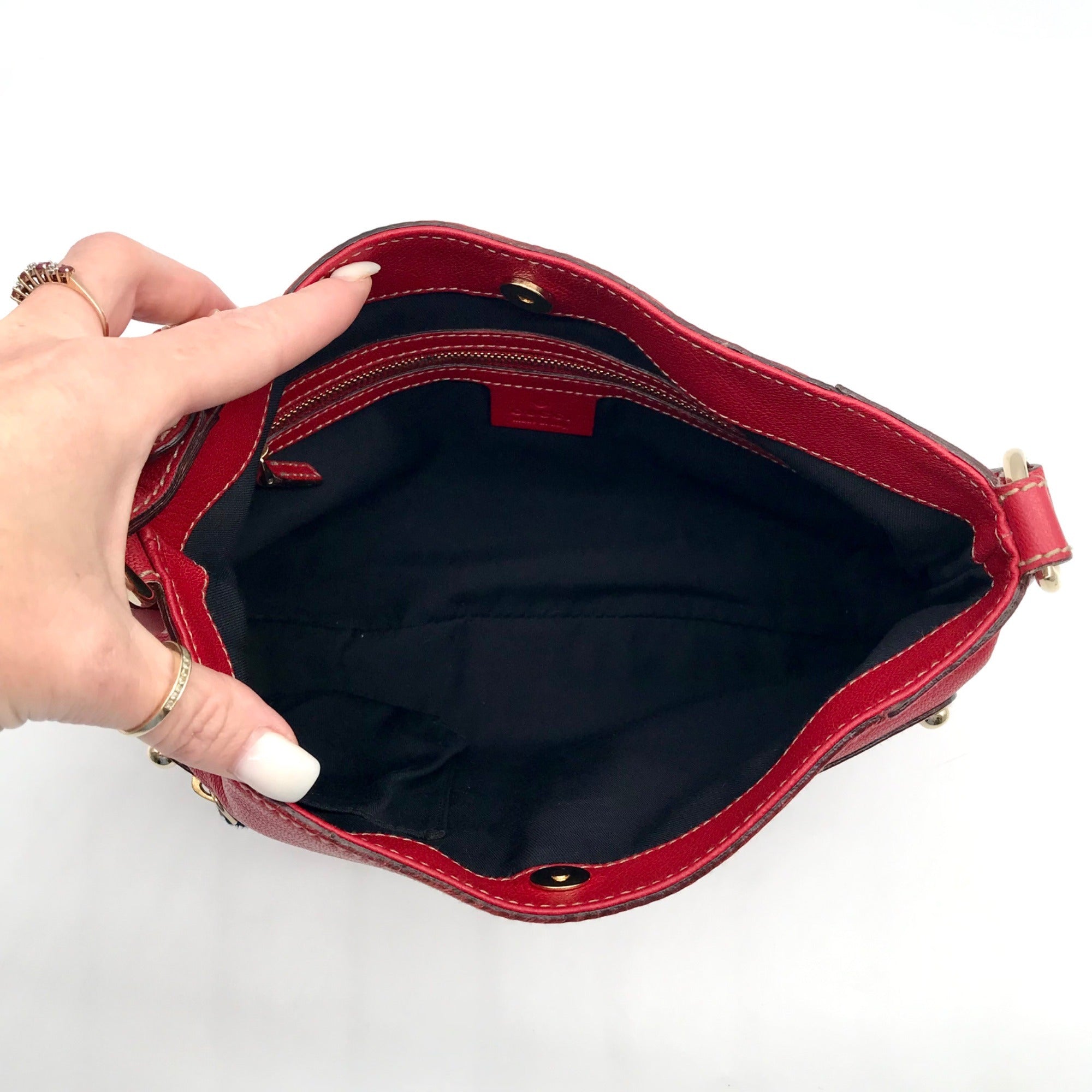Gucci Red Leather Capri Ranch Kid Shoulder Bag