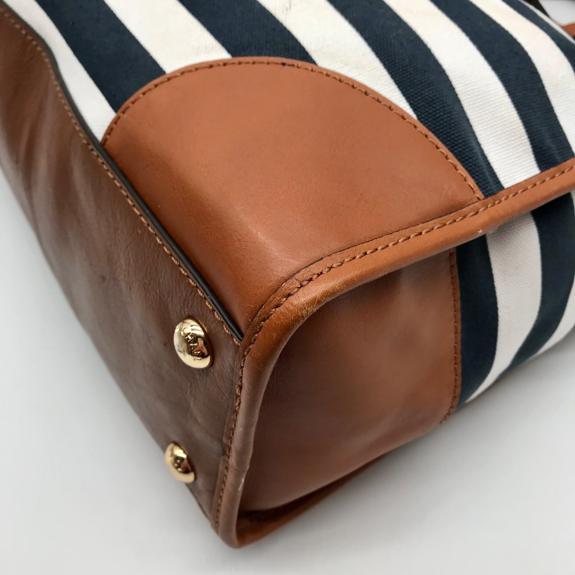Michael Kors Navy Blue &amp; White Striped Canvas Hamilton Tote Bag