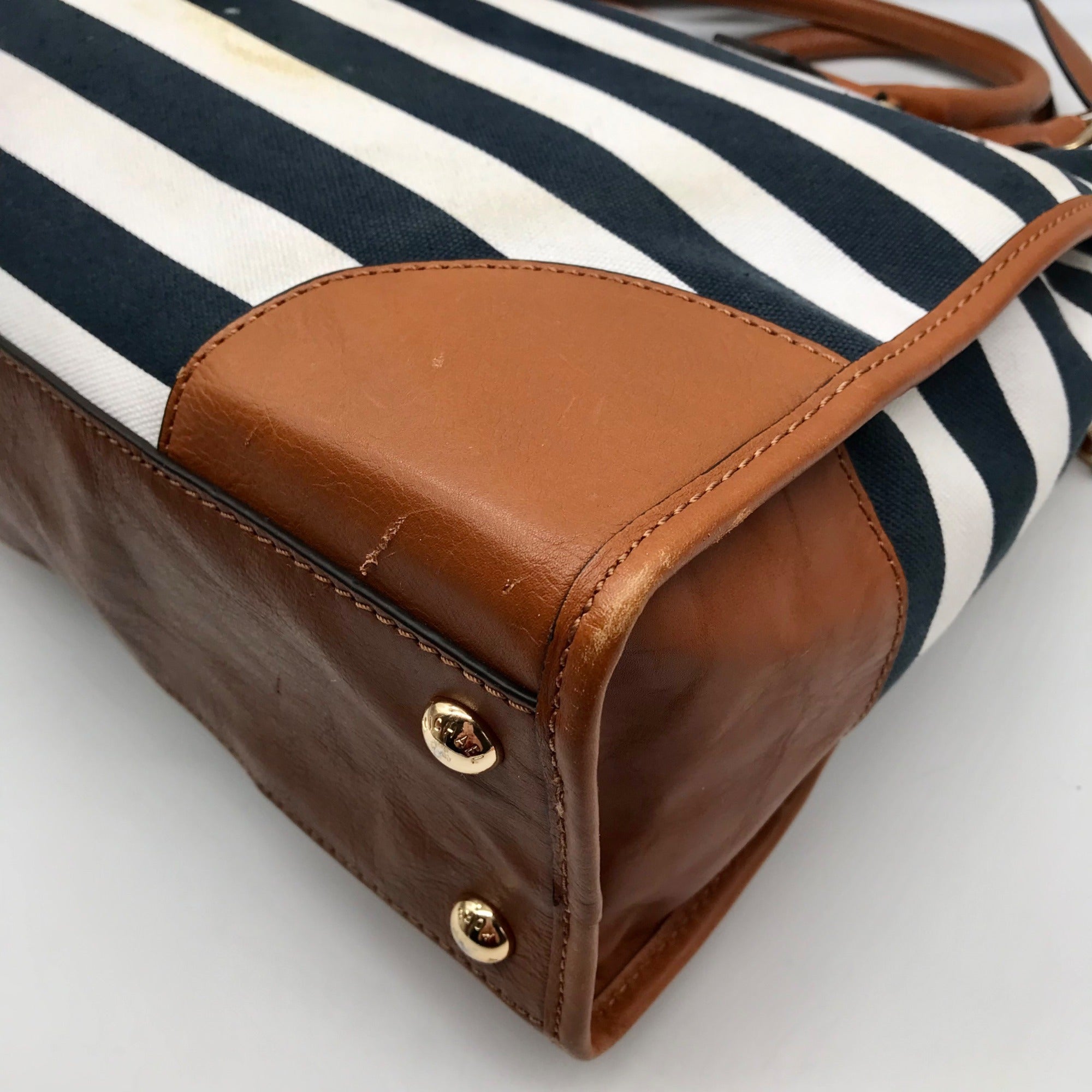 Michael Kors Navy Blue &amp; White Striped Canvas Hamilton Tote Bag