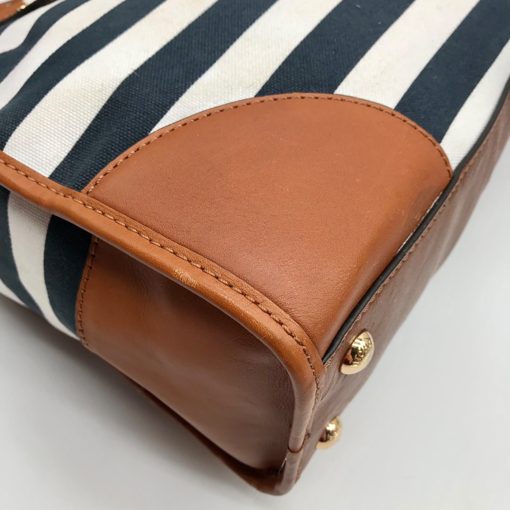 Michael Kors Navy Blue &amp; White Striped Canvas Hamilton Tote Bag