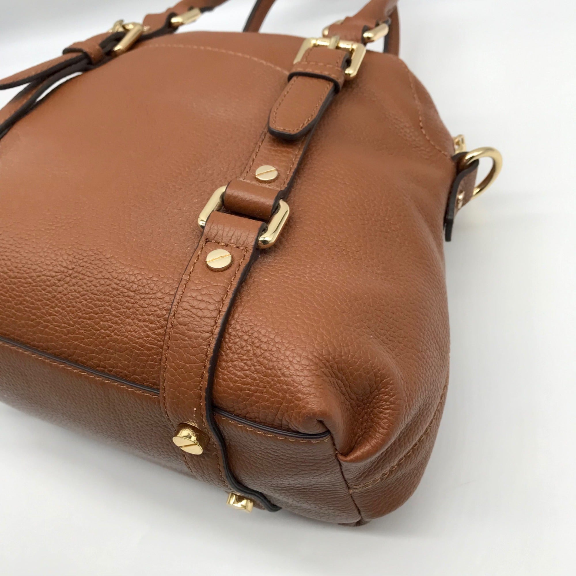 Michael Kors Brown Pebbled Leather Bedford Legacy Medium Convertible Satchel Bag