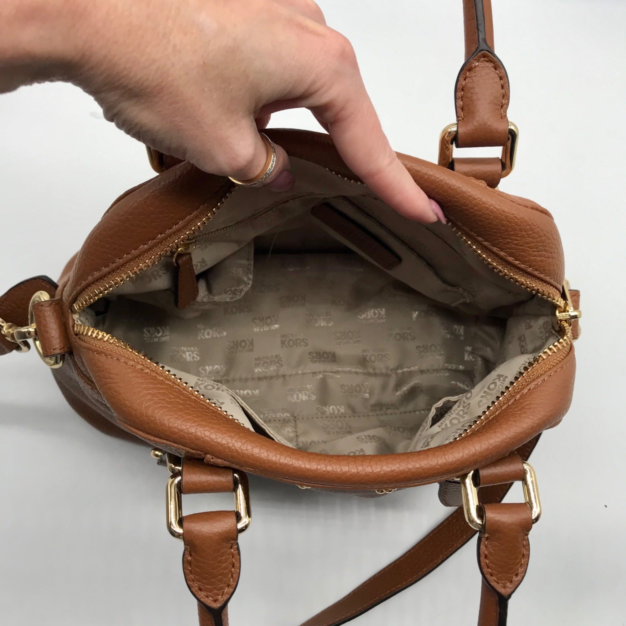 Michael Kors Brown Pebbled Leather Bedford Legacy Medium Convertible Satchel Bag