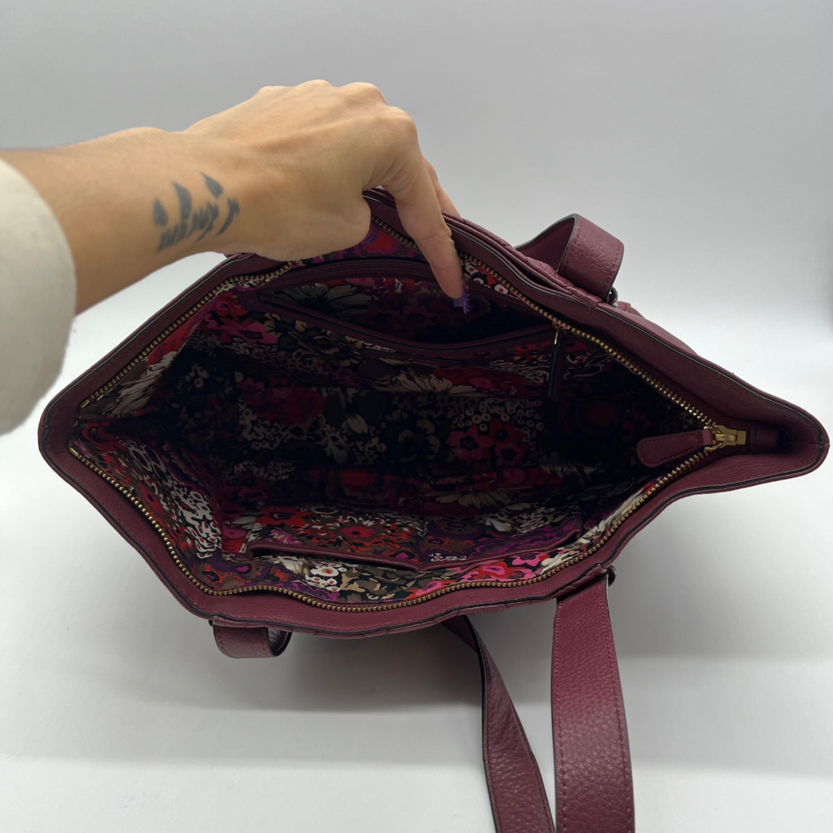 Vera Bradley Burgundy Quilted Leather Tote Bag