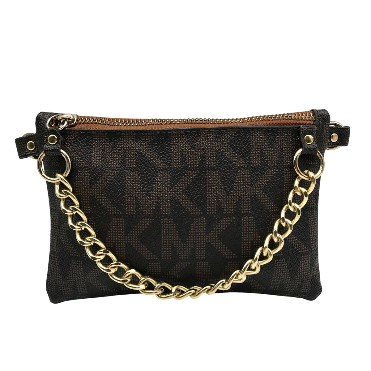 Michael Kors Brown Coated Canvas Monogram Chain Belt Bag