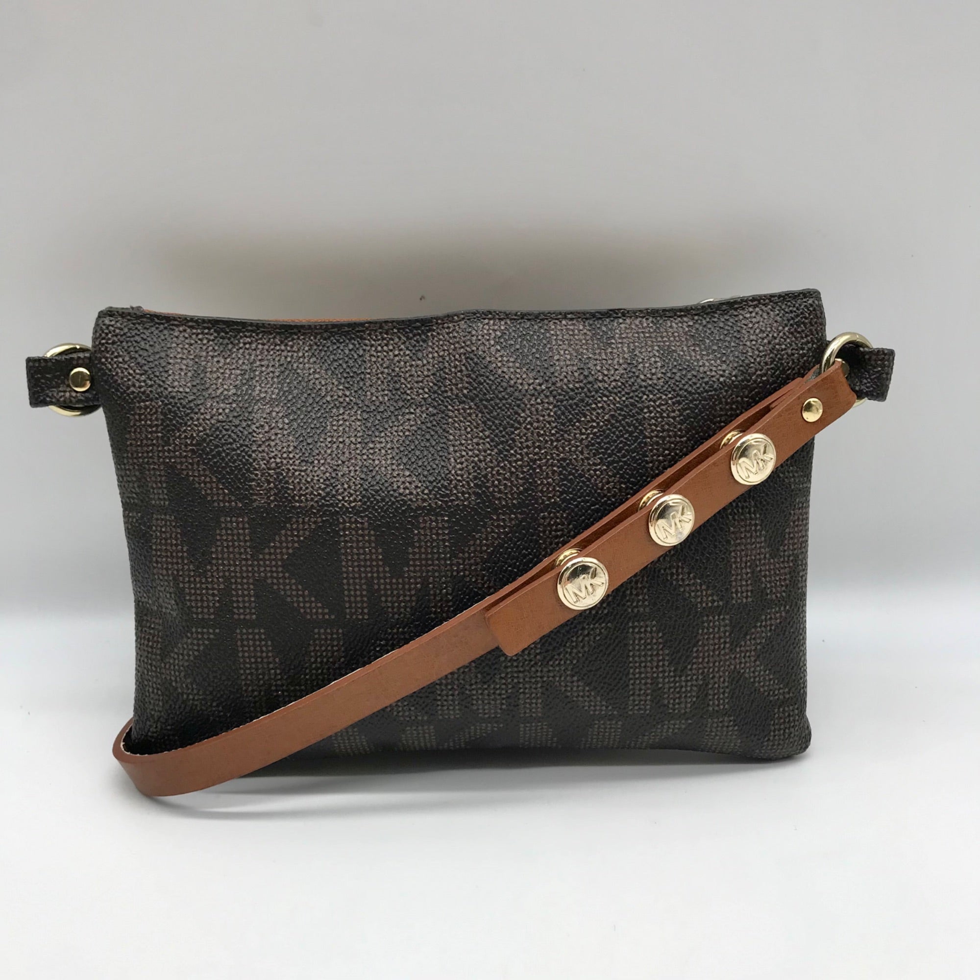 Michael Kors Brown Coated Canvas Monogram Chain Belt Bag