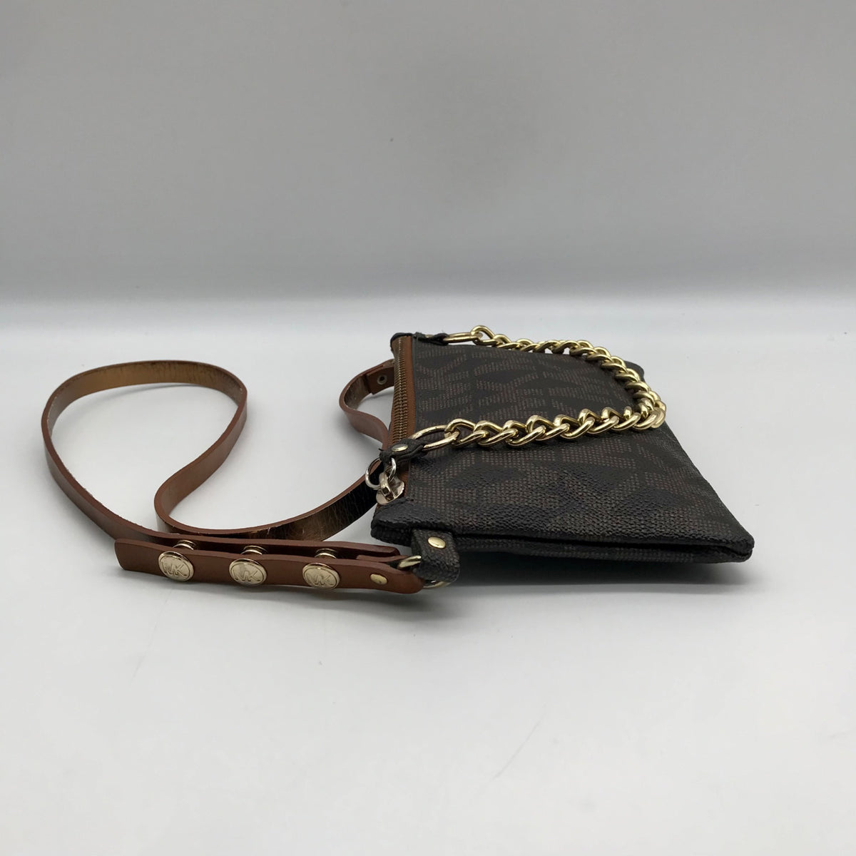 Michael Kors Brown Coated Canvas Monogram Chain Belt Bag