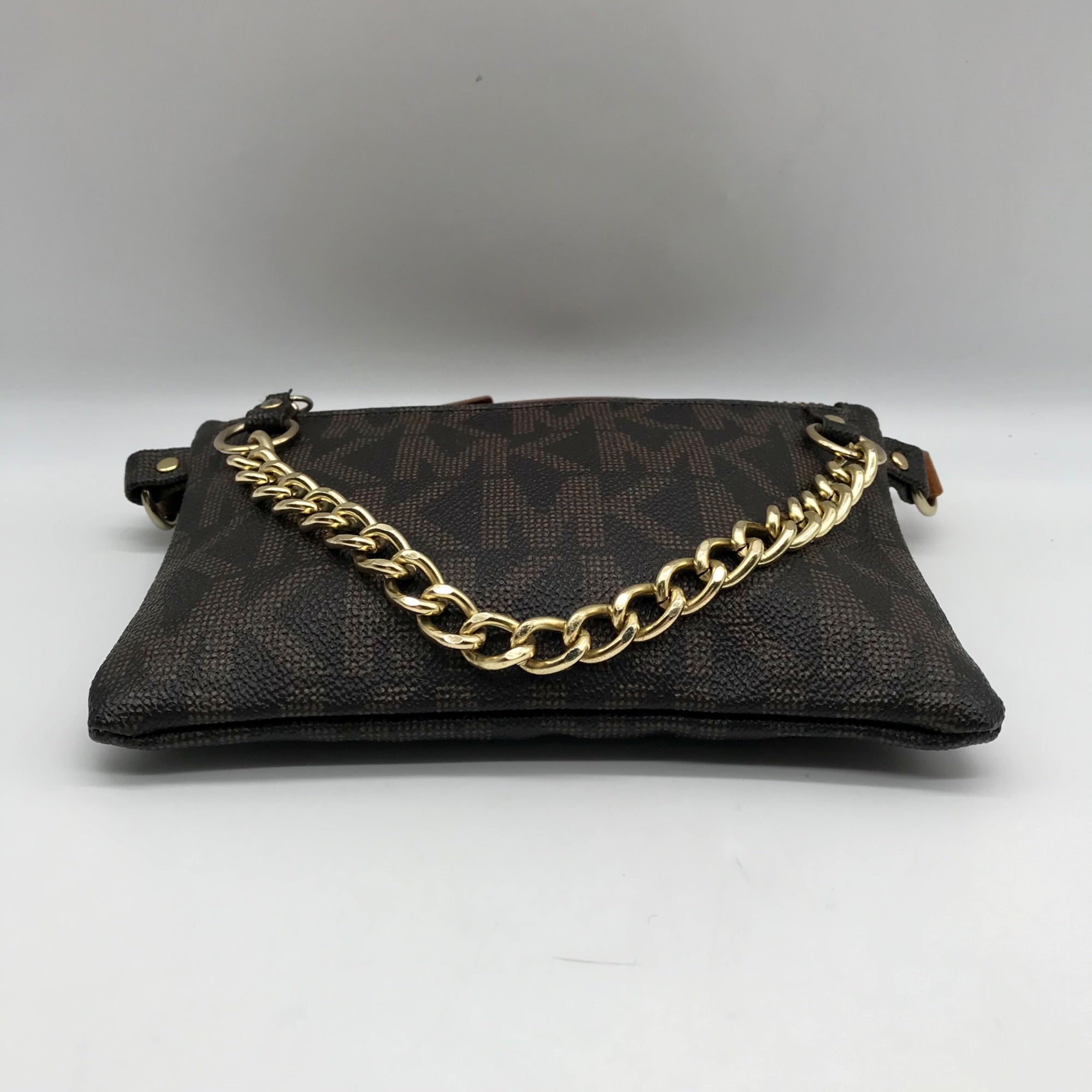 Michael Kors Brown Coated Canvas Monogram Chain Belt Bag