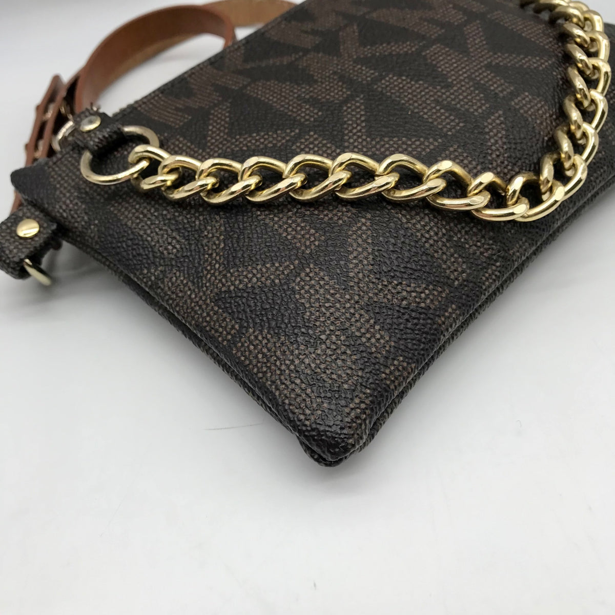 Michael Kors Brown Coated Canvas Monogram Chain Belt Bag