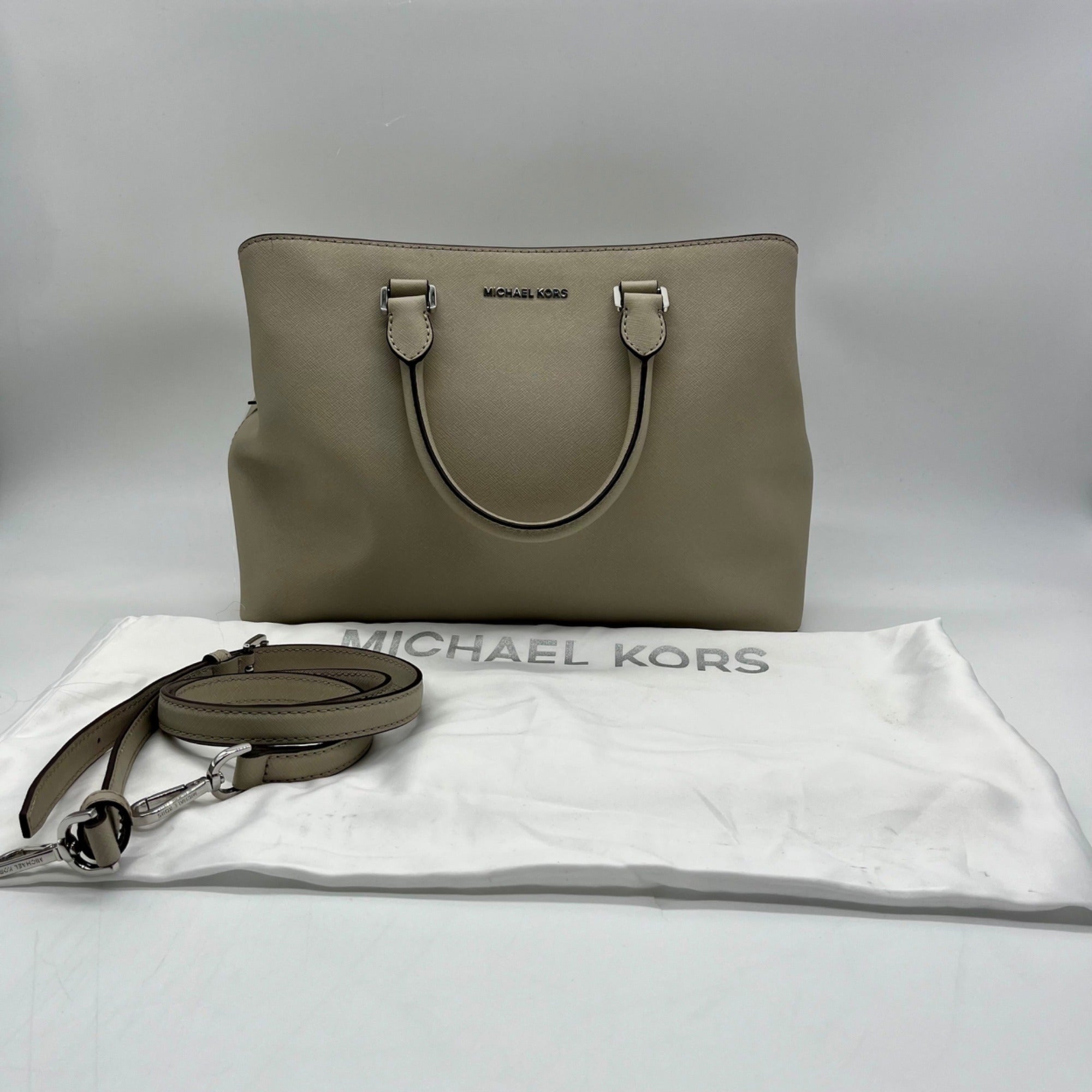 Michael Kors Gray Saffiano Leather Savannah Satchel Bag