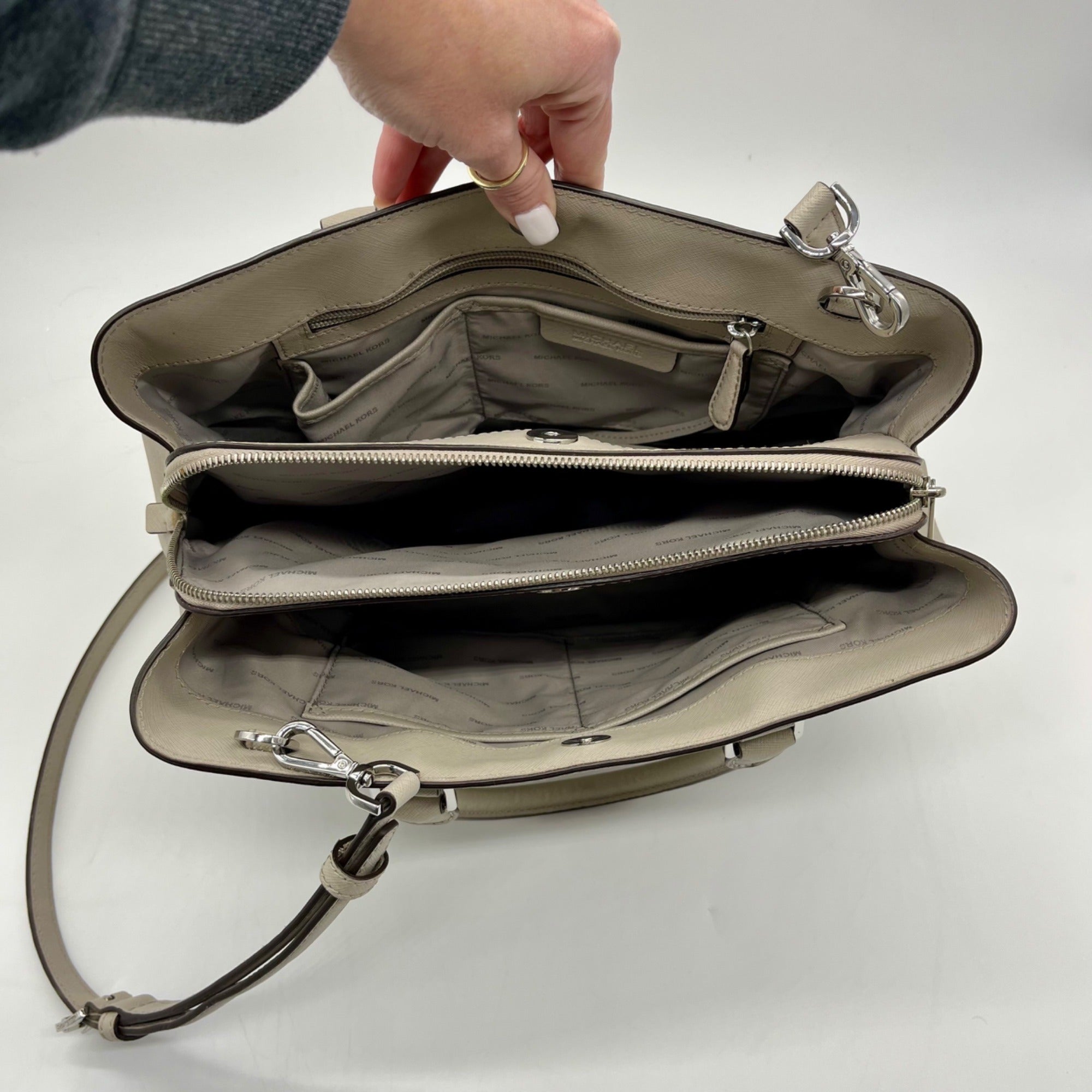 Michael Kors Gray Saffiano Leather Savannah Satchel Bag