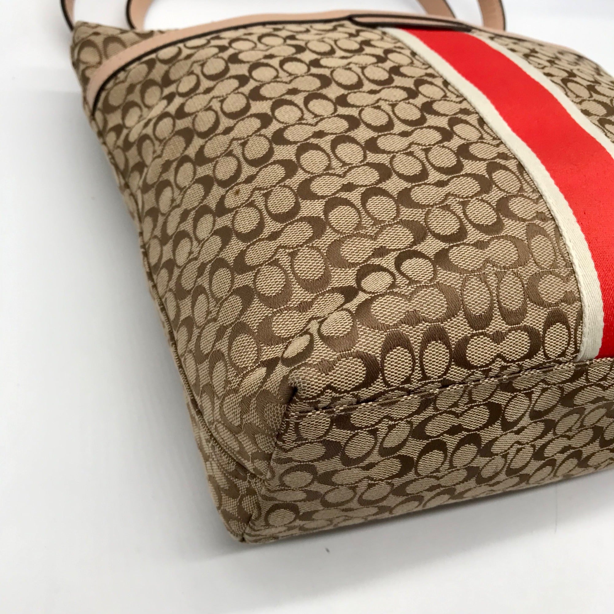 Coach Khaki and Orange Signature Canvas Stripe File Tote Bag F27008