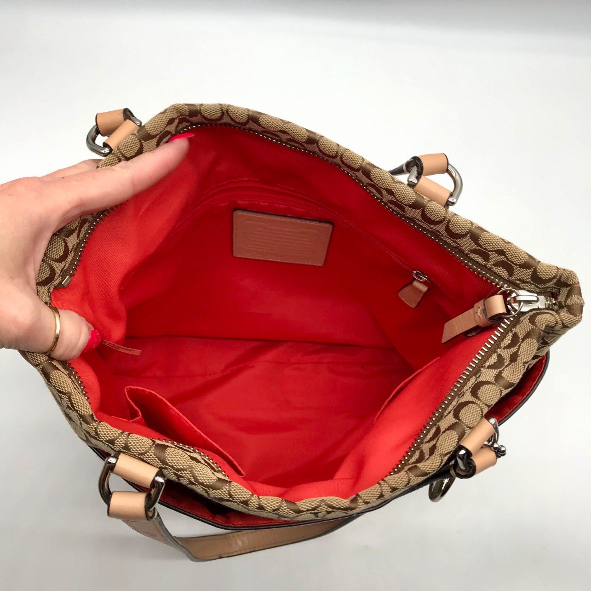 Coach Khaki and Orange Signature Canvas Stripe File Tote Bag F27008