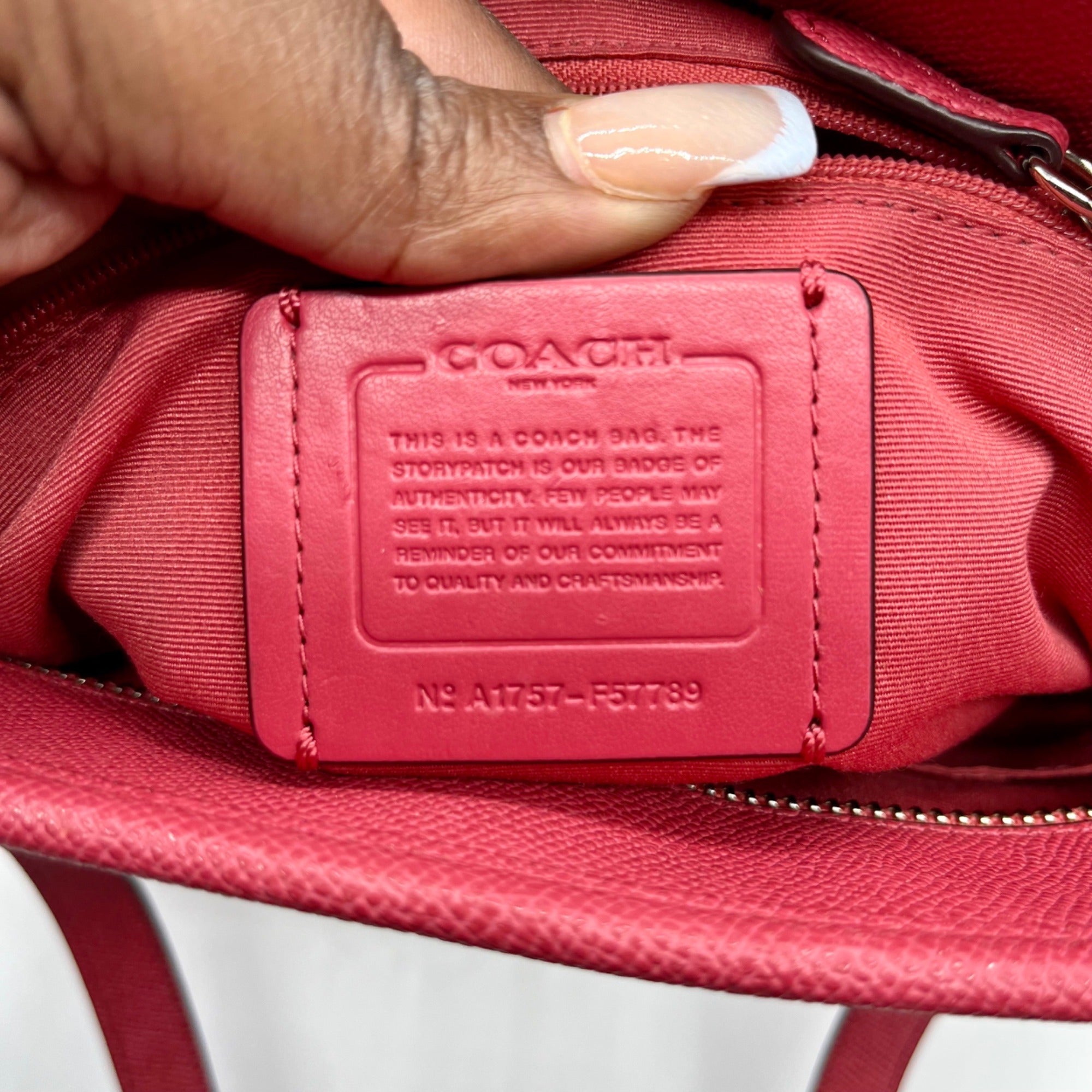 Coach Pink Pebbled Leather Zip Top Tote Bag F57789