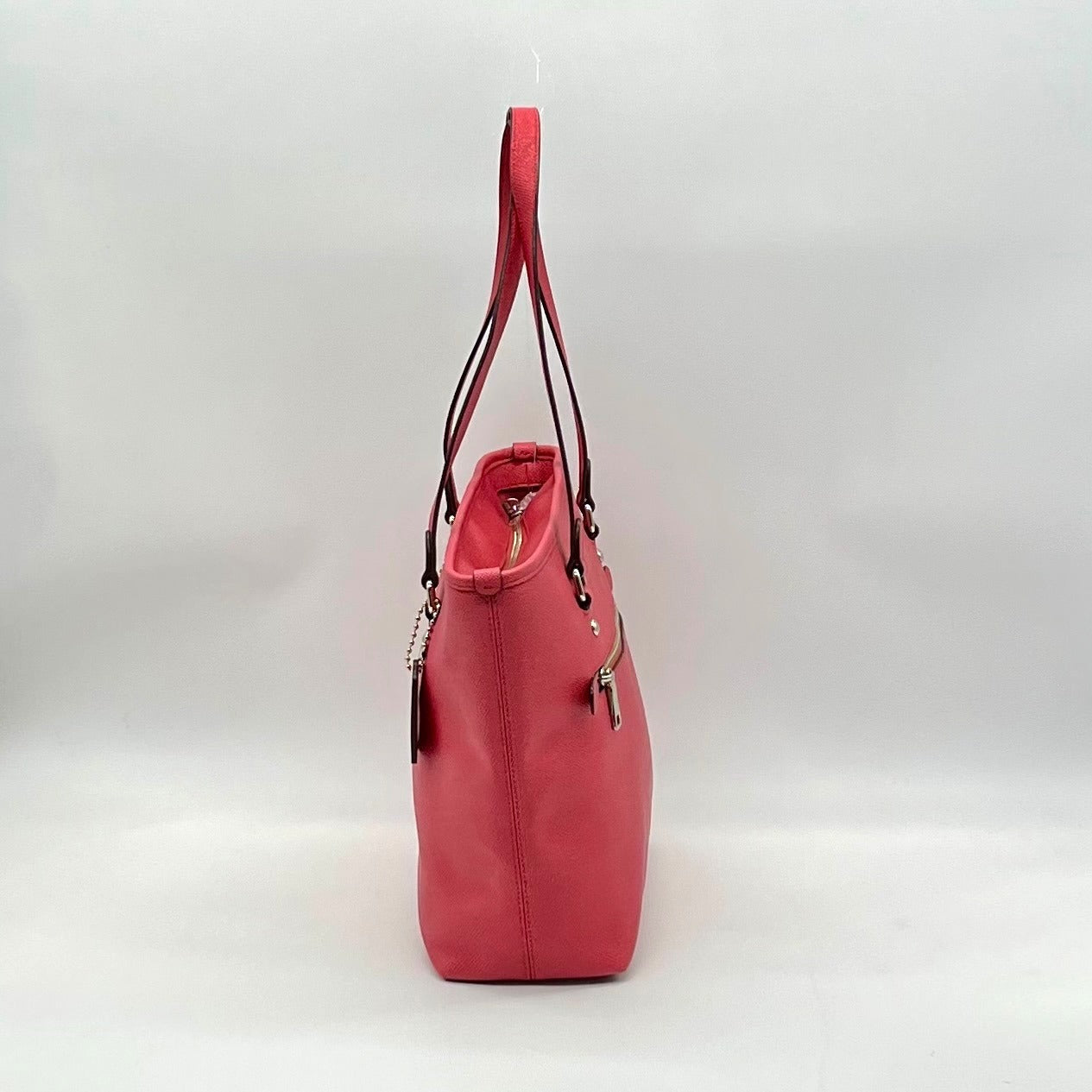 Coach Pink Pebbled Leather Zip Top Tote Bag F57789
